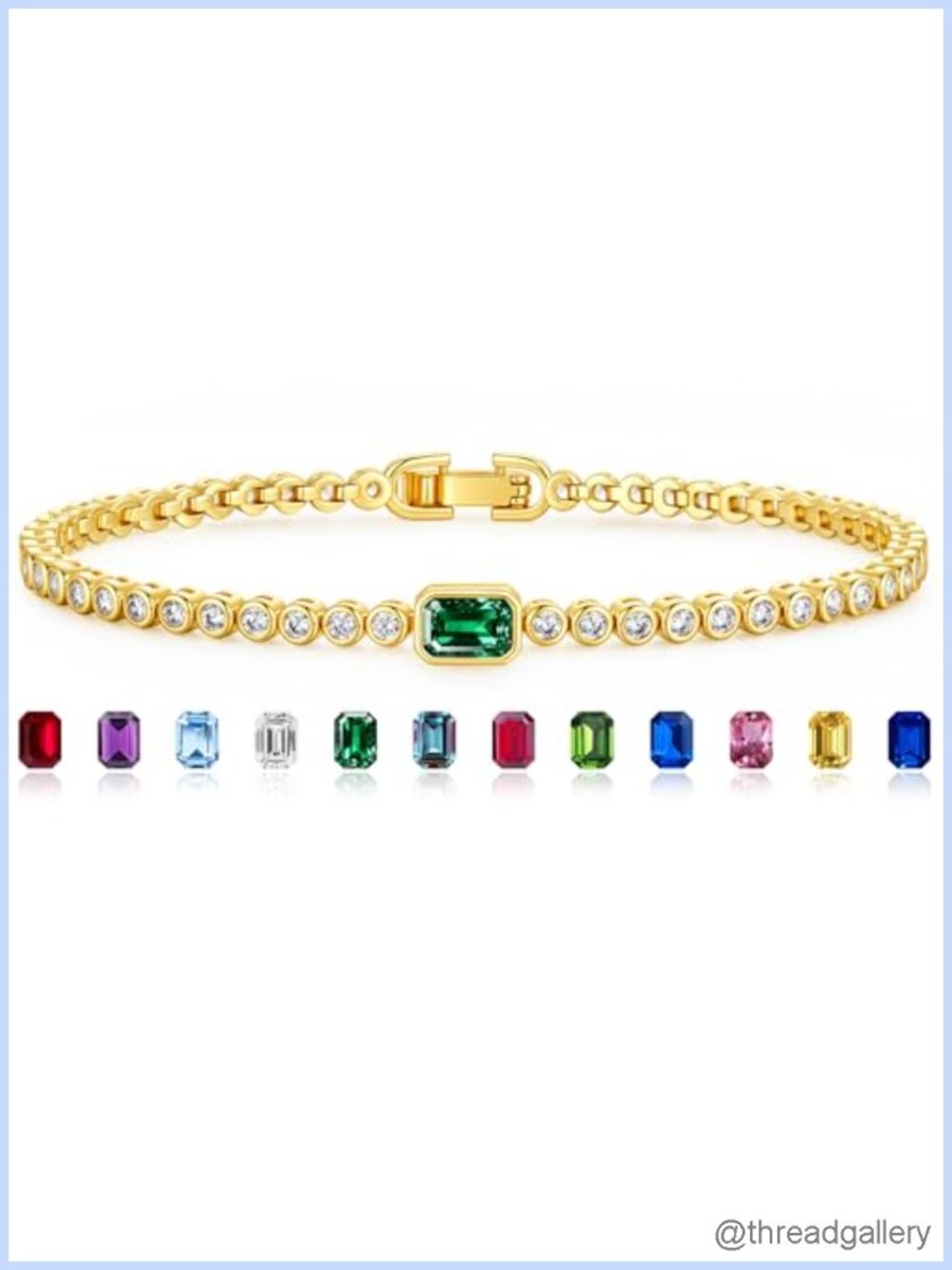 14K Gold Plated Birthstone Tennis Bracelet Women Adjustable Cubic Zirconia
